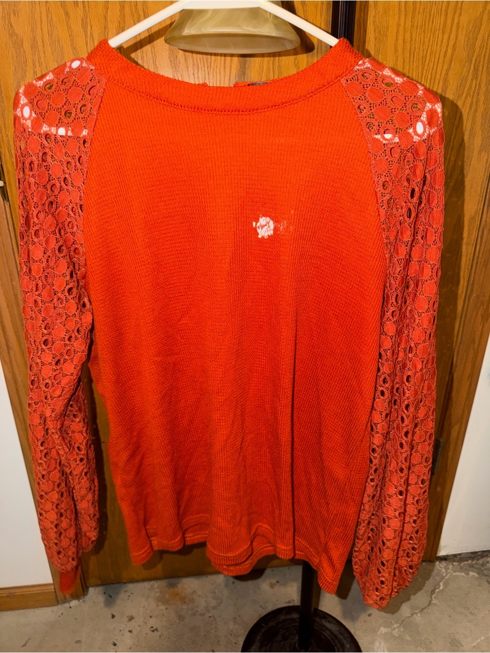 Women's Red Lace-Sleeve Knit Top